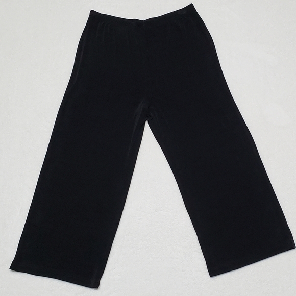 Vintage 80s Softwear Mark Singer Black Slinky Crepe High Rise Palazzo Pants L - Picture 6 of 11